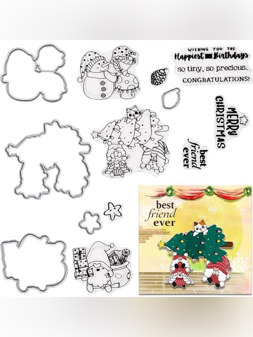 13pc Gnome Christmas Stamps & Matching Die Cuts